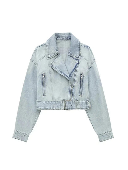 Nlzgmsj Women 2024 Autumn Winter Denim Coat Lapel Long Sleeve Short Jackets Lady Chic Loose Streetwear Women Jacket