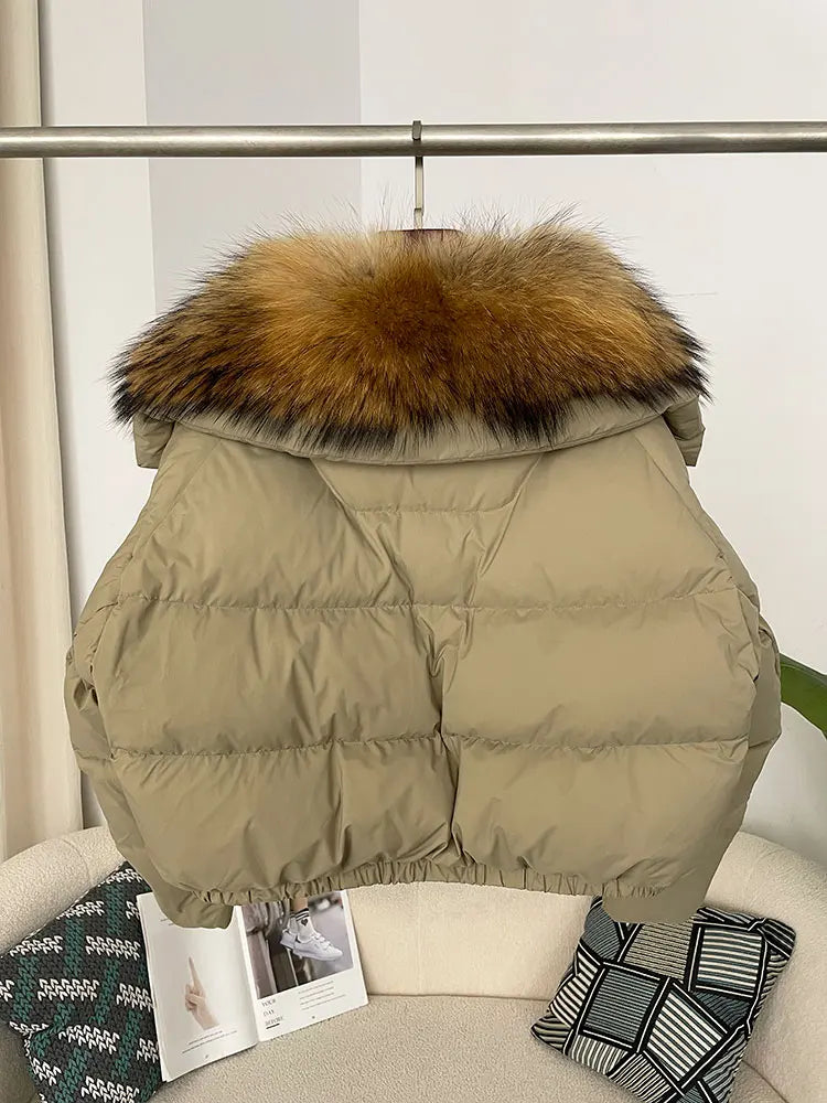 OFTBUY 2025 Big Natural Real Fox Fur Coat Women Autumn Winter Female 90% White Duck Down Jacket Feather Short  Coat Thick Warm