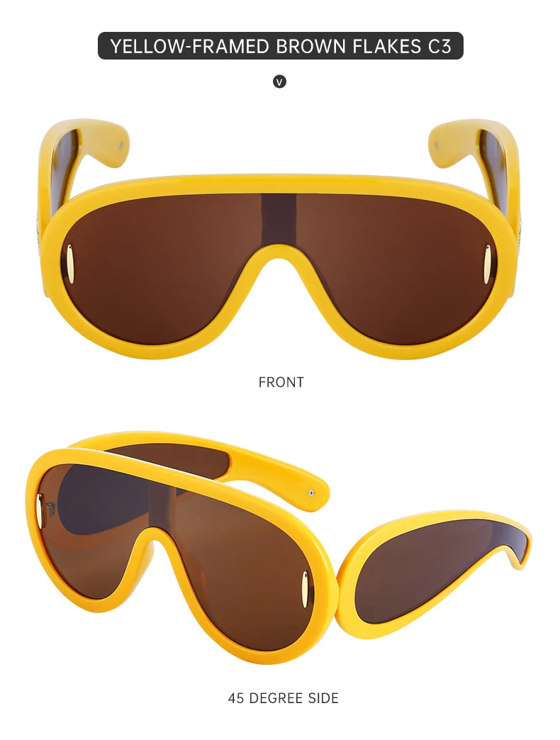 Oversized Wave Mask One-Piece Sunglasses Women Y2K Punk Sports Sun Glasses for Lady 2025 Luxury Brand Steampunk Eyewear Goggle