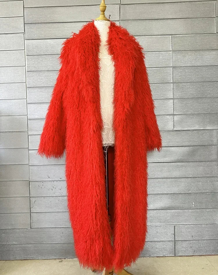 Women Faux Sheep Fur Long Coat Cardigan Thermal Loose Maxi Jackets Plush Coats Female Jacket Autumn Winter Furry Outerwear