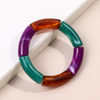 FishSheep Trendy Acrylic Stacked Bamboo Beads Bangles Bracelets for Women Bohemian Resin Elastic Beaded Bracelets Set Jewelry