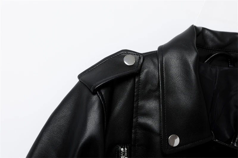 RARF 2024 Women's Spring Black faux-leather jacket Casual zipper and belt Cycling jacket Casual jacket jacket