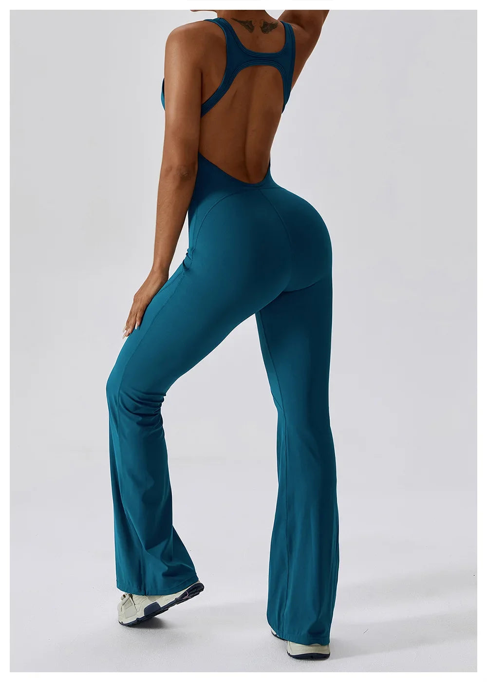 Custom Logo Outdoor Backless High Elastic Fitness Active Yoga Jumpsuit and Rompers One Piece Flared Pants Sets Sports Yoga Wear