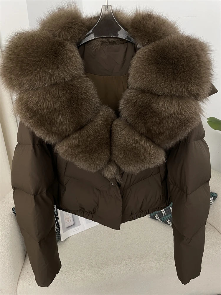 OFTBUY 2025 Big Natural Real Fox Fur Coat Women Autumn Winter Female 90% White Duck Down Jacket Feather Short  Coat Thick Warm
