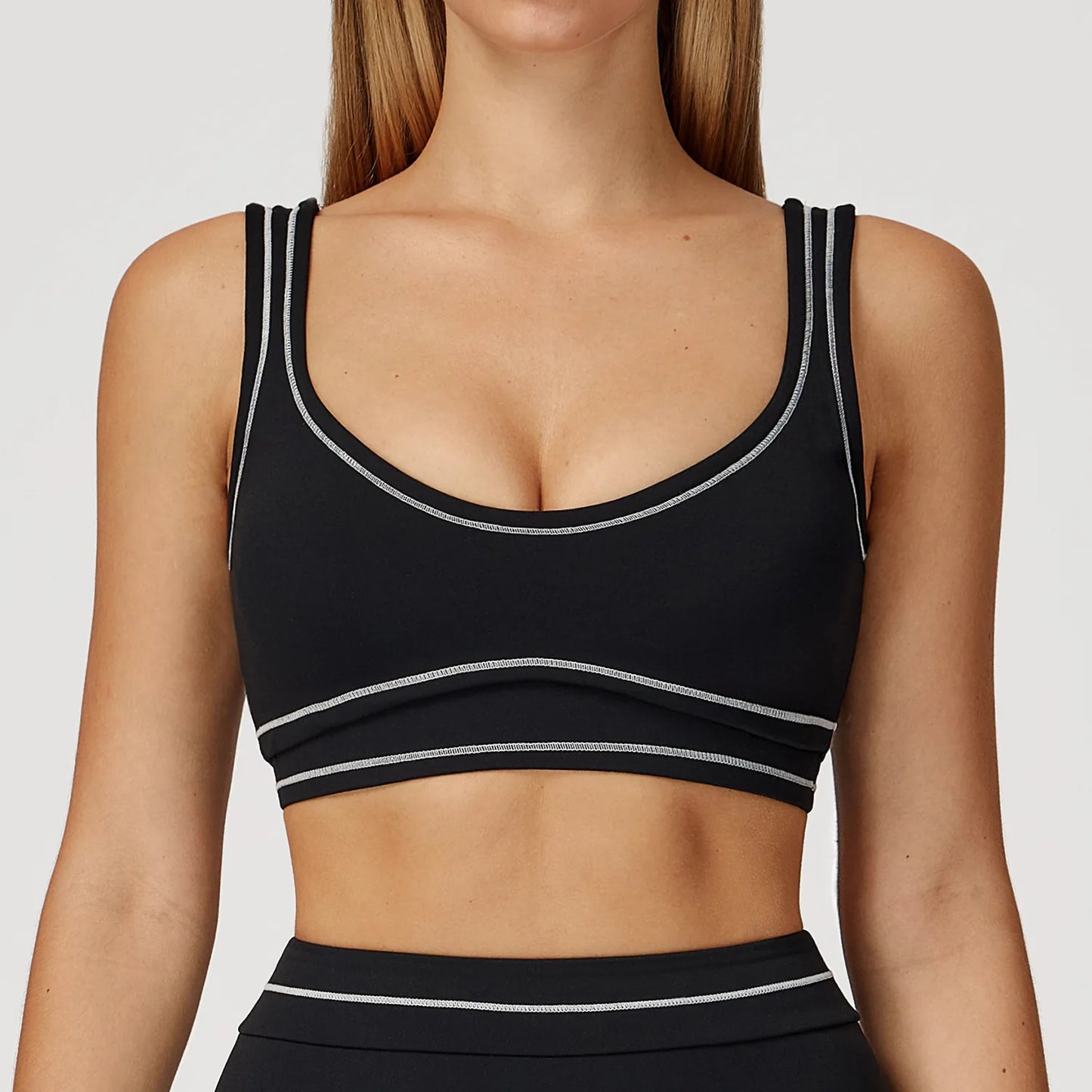 Customized LOGO contrasting color grinding yoga bra U-shaped beautiful back sports underwear running fitness yoga clothes