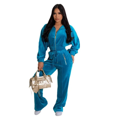 Pants Set Women Two Piece Sets Matching Sets Y2k Streetwear Zipper Coats Long Pants Elastic Waist Sportswear Tracksuit Jogger