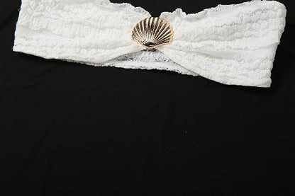 Weird Puss Elegant Women 2piece Set Sexy See Through Thin Tierred Y2K Seashell Tube Top+Wrapped Bandage Skirts Matching Clubwear