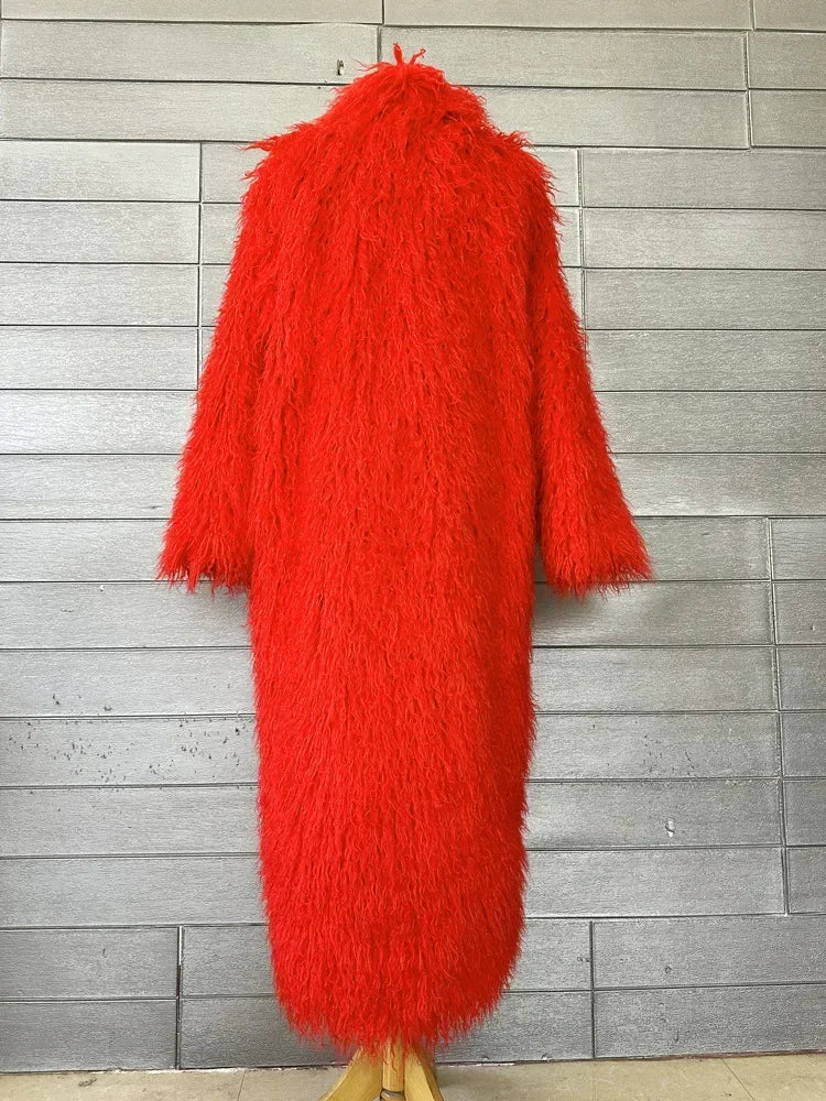 Women Faux Sheep Fur Long Coat Cardigan Thermal Loose Maxi Jackets Plush Coats Female Jacket Autumn Winter Furry Outerwear