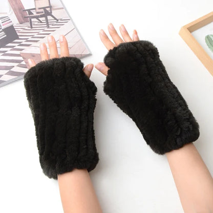 New Arrival Female Natural Rabbit Fur Gloves Knitted Warm Real Rex Rabbit Fur Mittens Women Winter Outdoor Rex Rabbit Fur Gloves
