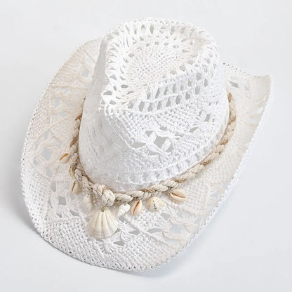 Summer Hand Woven Straw Hat for Women Shell Decoration Holiday Beach Sun Hat Chapeu Panama Feminino