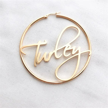 316 Stainless Steel Custom Earrings 30-100MM  Name Hoop Personalized Big Name Earrings Women Gifts Custom 18K Gold Hoop