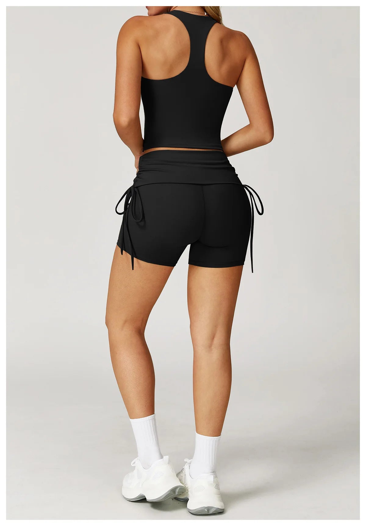 Custom LOGO nude yoga I-shaped beautiful back folded high waist shorts fitness clothes sports running two-piece set