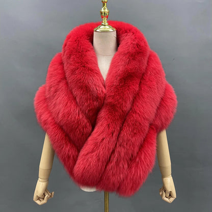 JANEFUR Real Fox Fur Shawl Poncho Women 2023 Luxury Elegant Wedding Bridal Formal Party Warm Winter Natural Fur Cape Coat