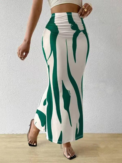 Long Skirts For Women Dressy Casual Graphic Zebra Print Pleated Skirts Spring New Fashion Elastic High Waist Geometry Streetwear