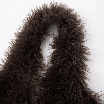 Joskaa Sexy Faux Fur Waistcoat Women Furry Backless Bandage Halter Crop Vests Coat 2025 Fashion Warm Outerwear Y2K Streetwear