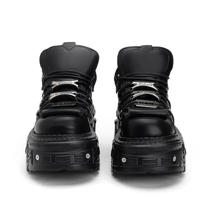 2025  Woman Sneakers New Punk Style Women Shoes Gothic Ankle Rock Boots Lace-up Heel Height Platform Shoes Woman Metal Decor