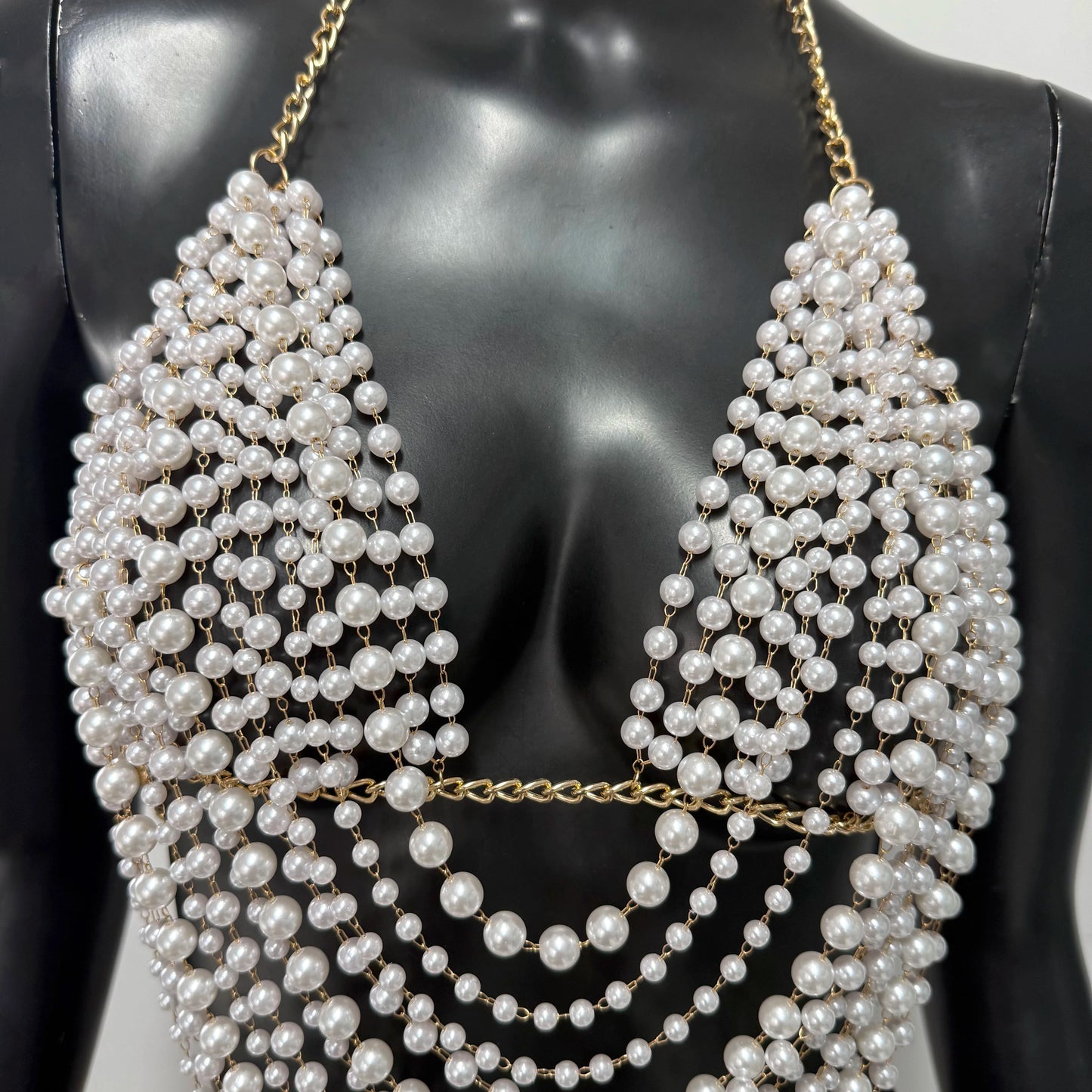 New Variety Of Body Chain Temperament White Pearl Suspender Silver Chain Top Metal Layered Fashionable Women's Clothing