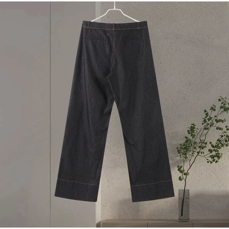 Street Vintage Denim Pants Sets Women Slim Long Sleeve Lapel Single Breasted Jacket Straight Trousers 2025 Spring Lady Outfits
