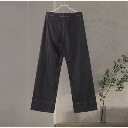 Street Vintage Denim Pants Sets Women Slim Long Sleeve Lapel Single Breasted Jacket Straight Trousers 2025 Spring Lady Outfits