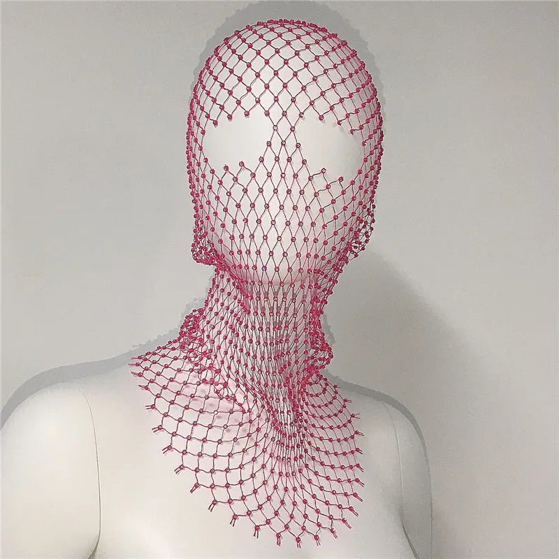 Women Balaclava Elastic Rhinestone Turban Ladies Shining Fishnet Headhood Club Rave Party Head Mask Diamond Headwrap Headcover