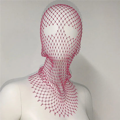 Women Balaclava Elastic Rhinestone Turban Ladies Shining Fishnet Headhood Club Rave Party Head Mask Diamond Headwrap Headcover