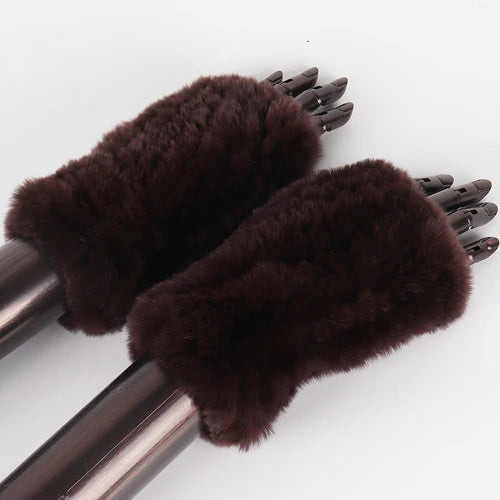 New Style Fashion 100% Genuine Rex Rabbit Fur Lady Gloves Women Winter Keep Warm Real Fur Glove Elastic Knit Outdoor Fur Mittens