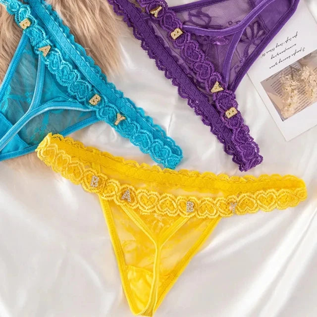 Custom Thong Panties with Name DIY Letter Waist Chain Body Jewelry Women Sexy Lace Bikini G-String Girl Christmas Cheeky Gift
