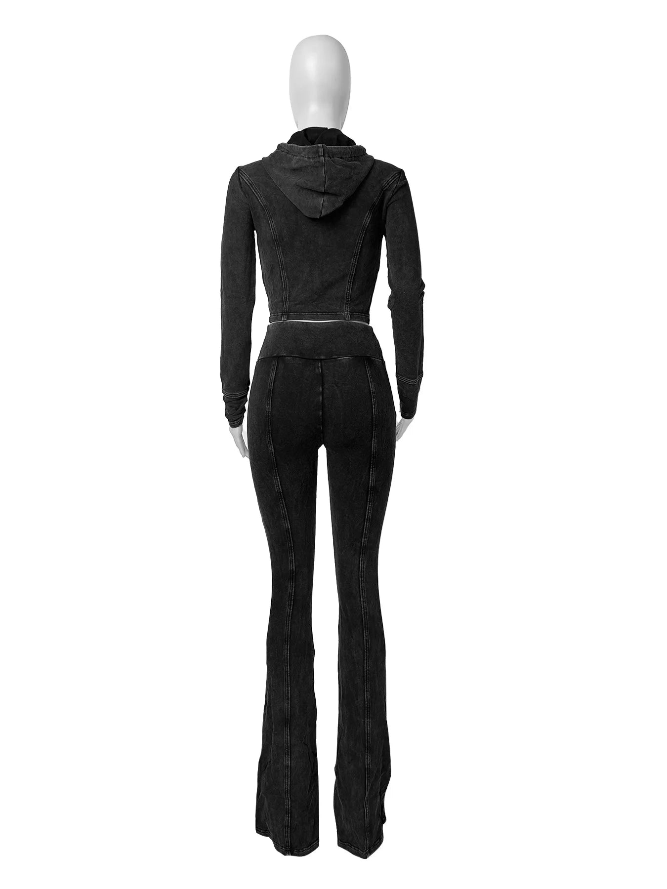 Weird Puss Distressed Women Two Piece Set Tracksuit Zip Hooded Jacket+Waistband Flare Pants Streetwear Matching Stripe Outfits