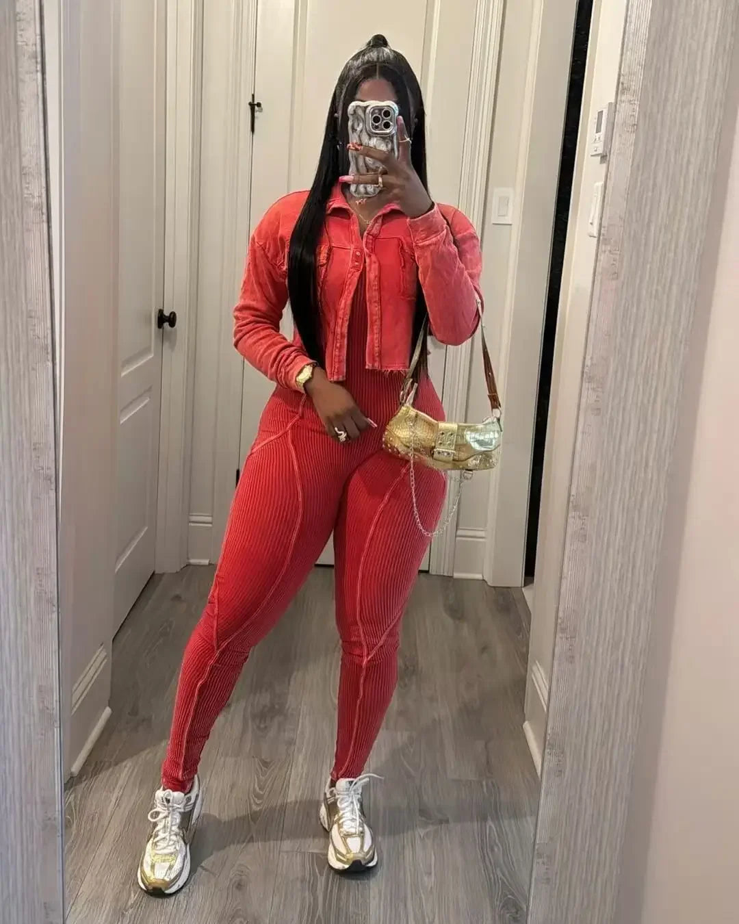 FAGADOER High Quality Rib Women 2 Piece Set Outfit Fashion Long Sleeve Crop Jacket + Bodycon Jumpsuits Suits Clothing 2025 New