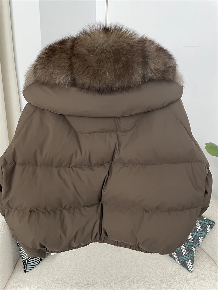 OFTBUY 2025 Big Natural Real Fox Fur Coat Women Autumn Winter Female 90% White Duck Down Jacket Feather Short  Coat Thick Warm