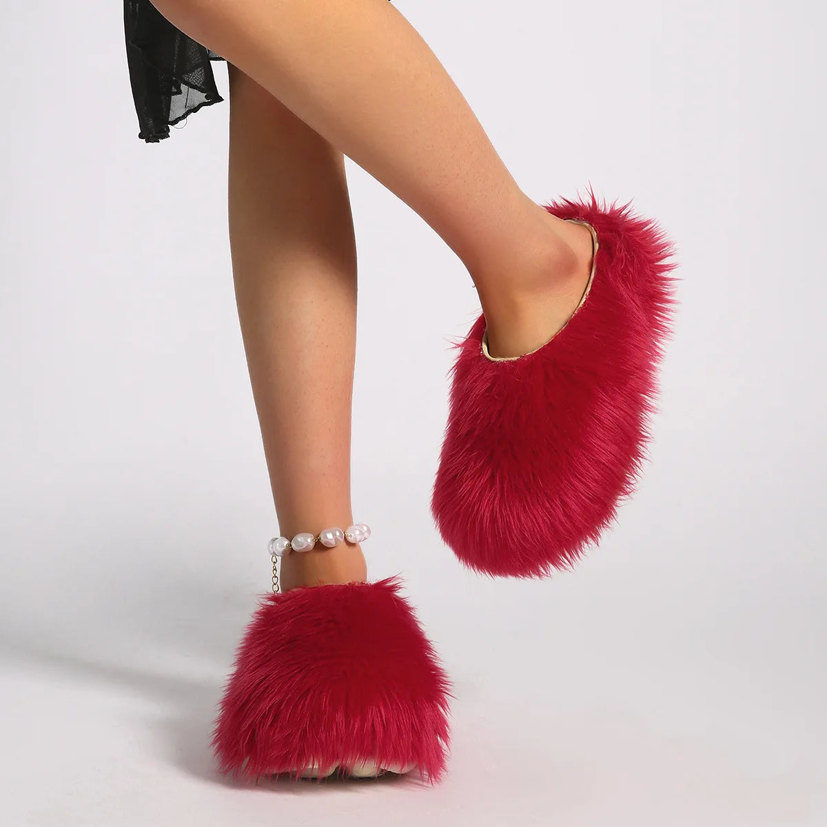 Modern Slippers Women's Faux Fur Adult Platform Mule Shoes Thick Sole Slides