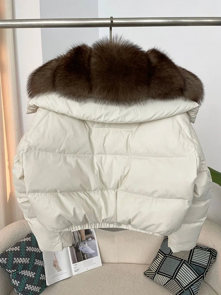 OFTBUY 2025 Big Natural Real Fox Fur Coat Women Autumn Winter Female 90% White Duck Down Jacket Feather Short  Coat Thick Warm