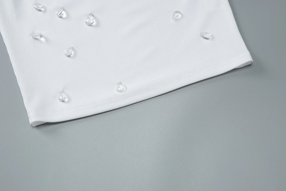 Dulzura Ribbed Sleeveless Water Droplets Diamond Decorated Tank Sexy Casual Bodycon Top Party Club Streetwear Spring Summer