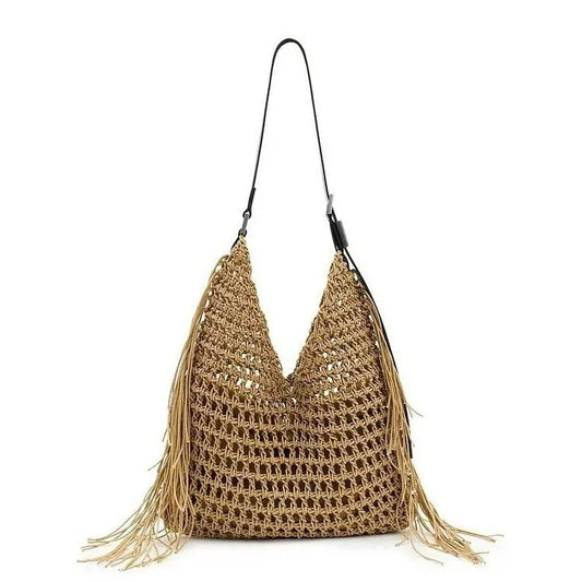 Designer Luxury Tote Bag Women 2025 New Large Capacity Bohemian Style Beach Bag Handmade Woven Hollow Out Tassel Shoulder Bag