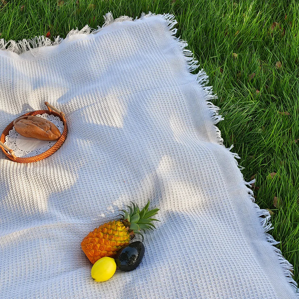Cotton blend Portable Mat Picnic Mat with Tassel for Outdoor Camping Dustproof Tablecloth Mat Soft Sofa Blankets Camping Parts