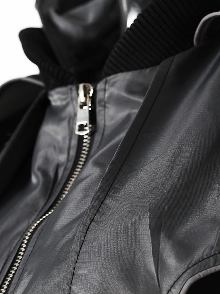 DEAT Fashion Women's Jackets Hooded Zipper Short Contrast Color Drawstring Deconstruction Coat Autumn 2025 New Tide 7AB4742