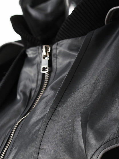 DEAT Fashion Women's Jackets Hooded Zipper Short Contrast Color Drawstring Deconstruction Coat Autumn 2025 New Tide 7AB4742