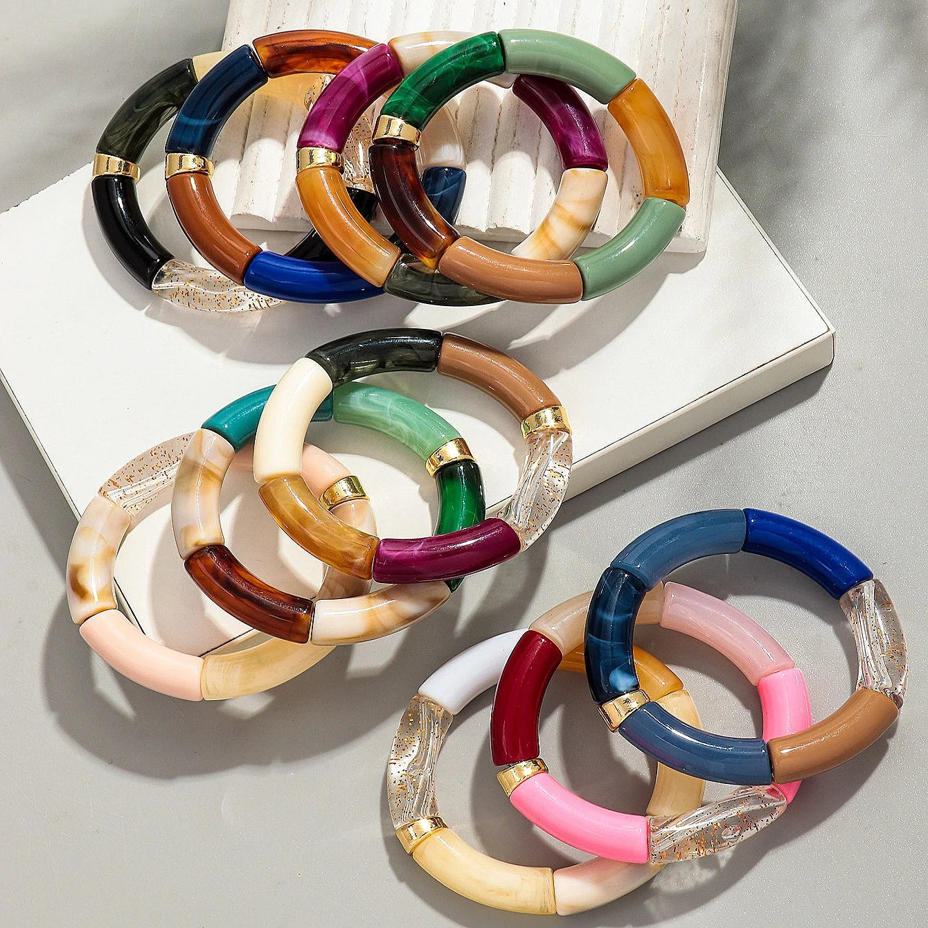 Bohomia New Acrylic Chunky Bamboo Stackable Bracelet for Women Boho Elastic Colorful Tube Beads Braceletes 2025 Fashion Jewelry