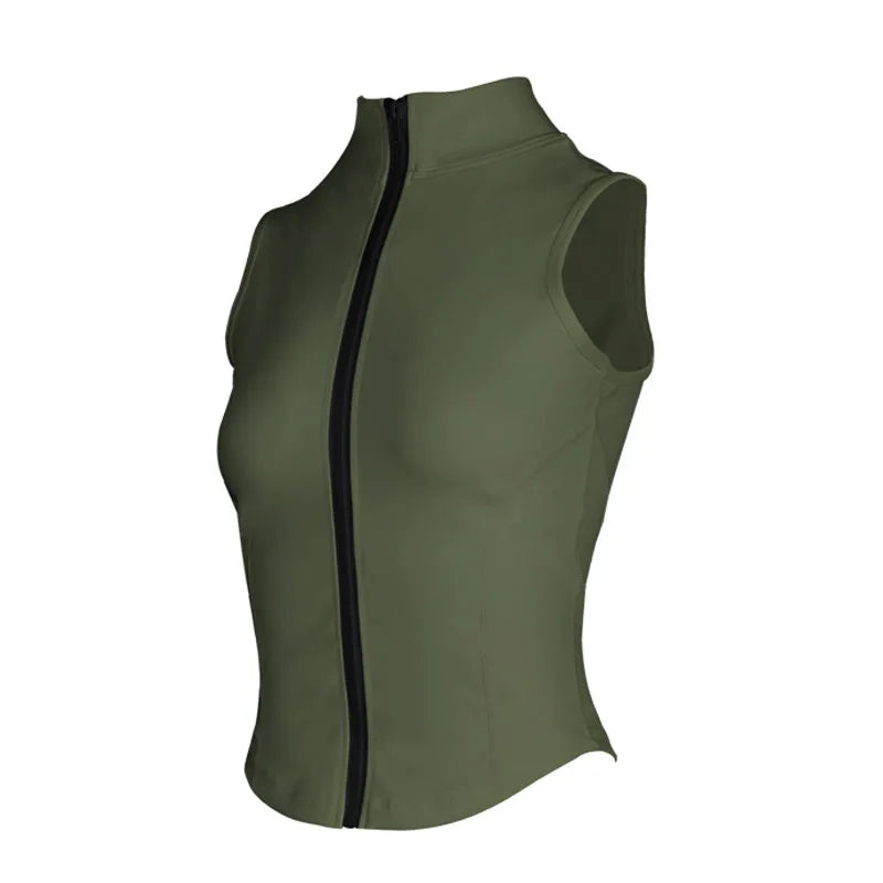 Customized LOGO Women's Outdoor Vest Yoga Suit Running Sports Riding Skinny Sleeveless Slim zipper Vest Tight Fitness Suit