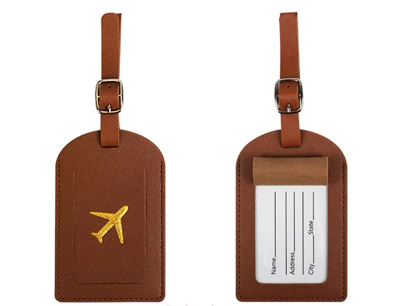 Men Women PU Leather Cute Luggage Tag Suitcase Address Label Baggage Boarding Bag Tag Name ID Address Holder Travel Accessorie