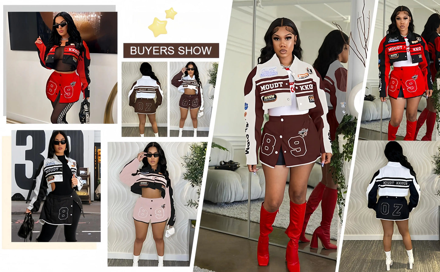 HLJ Letter Print Two Piece Outfits 2023 Autumn Winter Casual Sporty Baseball Coat Skirts Suits Detachable Buttons Y2k Streetwear