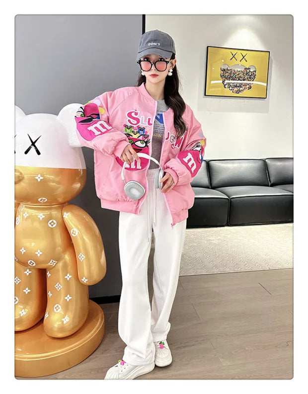 Cross-border Cartoon Embroidery Baseball Jacket For Men Women Casual Loose Fit Hip Hop Top Spring Autumn Letter Couple Jacket