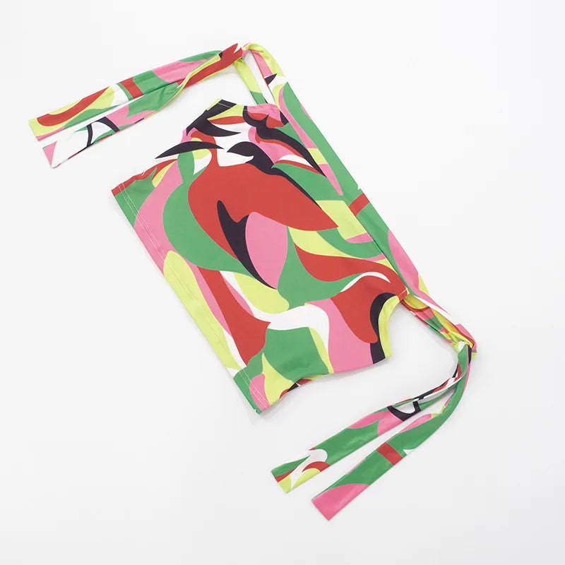 Joskaa Colorful Print Beach Style 2 Piece Sets Women Swimsuit Sexy Tube Tops and Shorts Matching 2025 Summer Bathing Suit