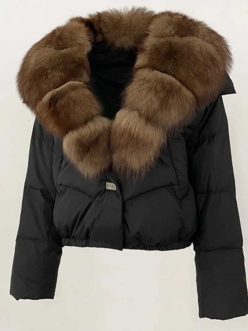 OFTBUY 2025 Big Natural Real Fox Fur Coat Women Autumn Winter Female 90% White Duck Down Jacket Feather Short  Coat Thick Warm
