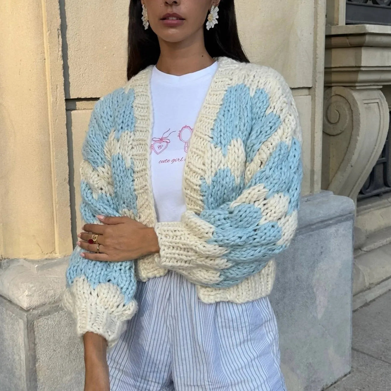 Imcute Women Oversized Cardigan Sweaters Color Block Long Sleeve Chunky Knit Sweaters Coat Y2K Open Front Colorful Cardigans