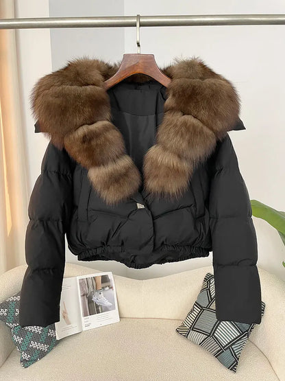 OFTBUY 2025 Big Natural Real Fox Fur Coat Women Autumn Winter Female 90% White Duck Down Jacket Feather Short  Coat Thick Warm