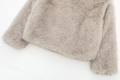 TRAFZA Female Vintage Artificial Fur Effect Coats Lapel Warm Plush Long Sleeves Hidden Buttons Autumn Winter Casual Outerwear