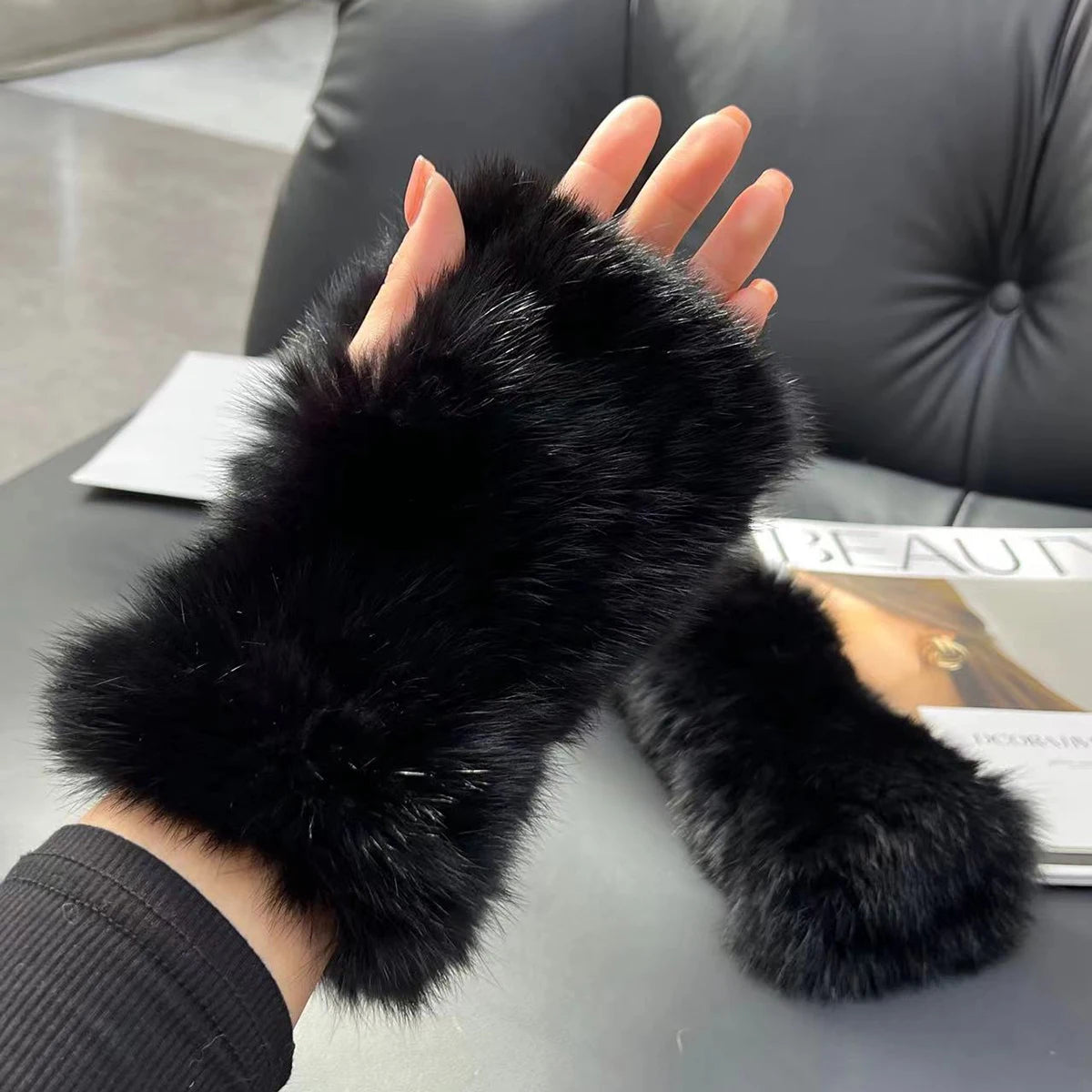 Hot Sale Winter Real Fur Golve Women Outdoor Warm 100% Natural Rabbit Fur Gloves Knit Thick Natural Soft Real Rabbit Fur Mittens