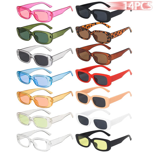14 PCS Small Rectangle Pattern Sunglasses For Women Vintage Brand Designer Square Sun Glasses Female Eyewear Anti-glare UV400