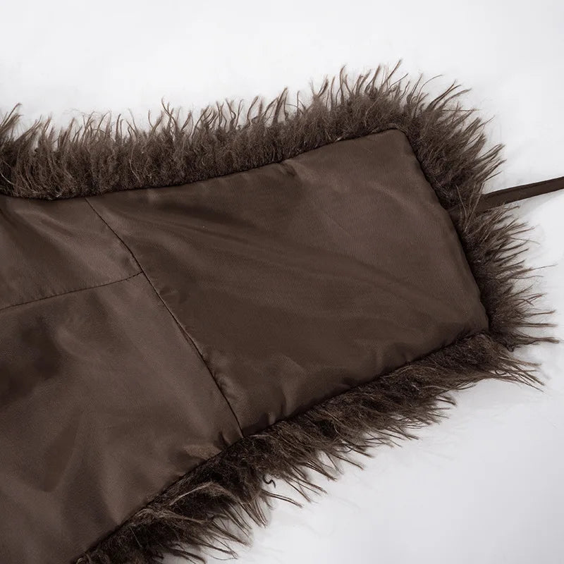 Joskaa Sexy Faux Fur Waistcoat Women Furry Backless Bandage Halter Crop Vests Coat 2025 Fashion Warm Outerwear Y2K Streetwear